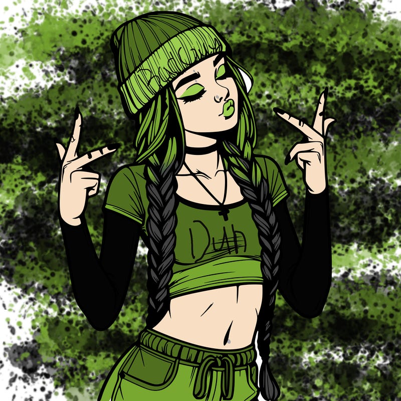 realistic teenage girl with braids and a beanie and crop top doing 🫶🏼