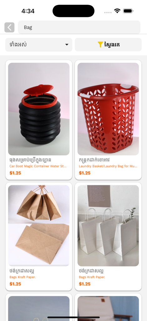 EZE1.1 - EZE1.1 app interface displaying home organization products and paper bags.