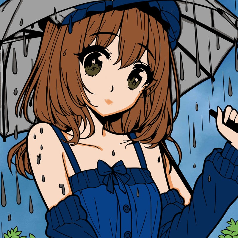 pretty anime girl in the rain