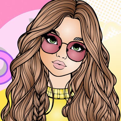 girl with long hair and freckles and glasses realistic