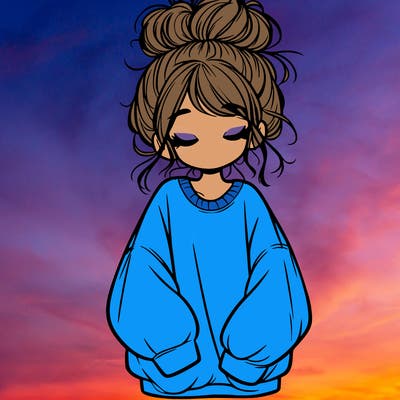 girl with baggy sweatshirt and messy bun