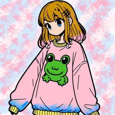 girl wearing frogging sweatshirt