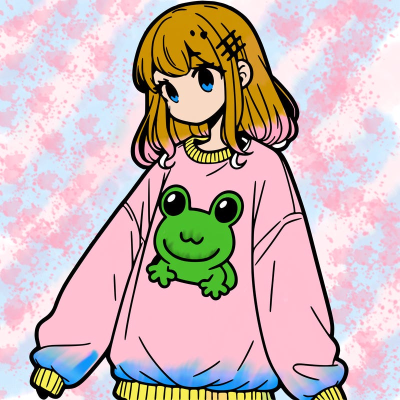girl wearing frogging sweatshirt