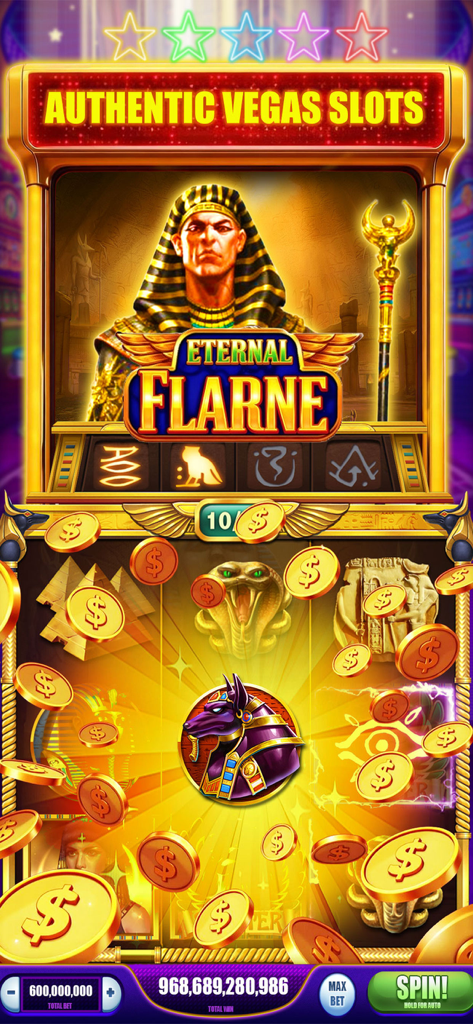 Classic Slots VIP - Egyptian themed slot machine win with gold coins and Pharaoh in Classic Slots VIP.
