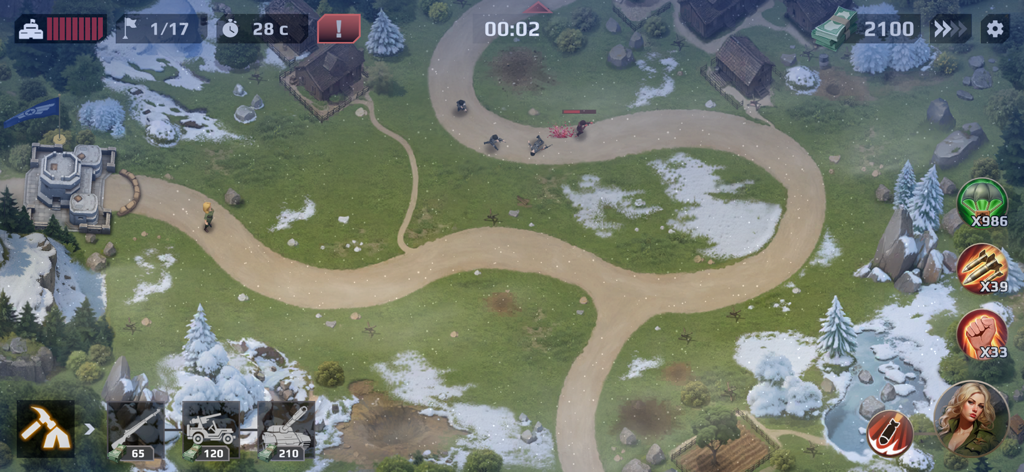 Top down view of a World War II tactical tower defense game battlefield