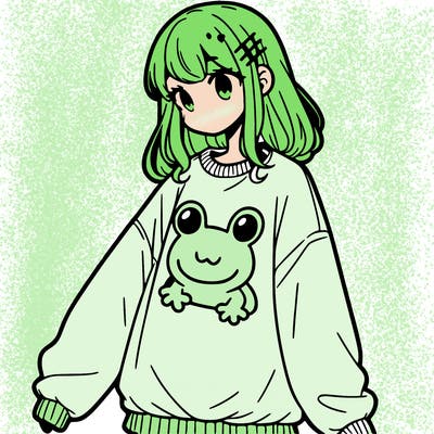 girl wearing frogging sweatshirt