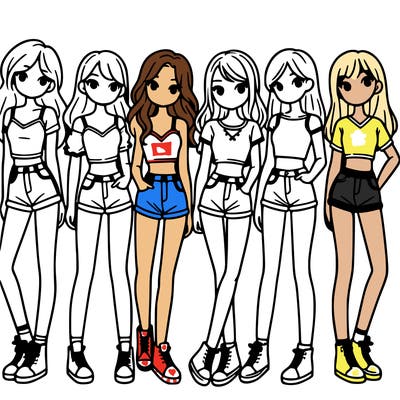 a group of girls wearing crop tops and shorts