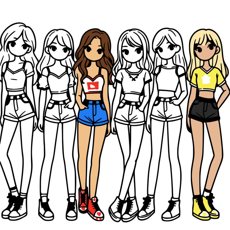 a group of girls wearing crop tops and shorts
