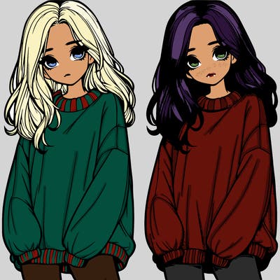 realistic girl with baggy sweater