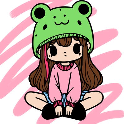 a girl wearing a frog hat and some frog socks