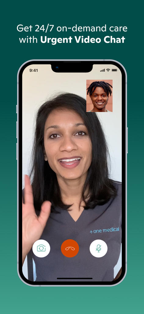 A patient having a 24/7 urgent video chat with a healthcare professional on the One Medical mobile app.