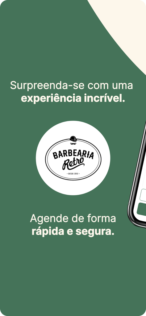 Barbearia Retrô. - Barbearia Retro app promotional screen for quick and secure barbershop booking