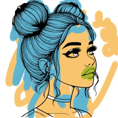 realistic girl with buns on the top of her head