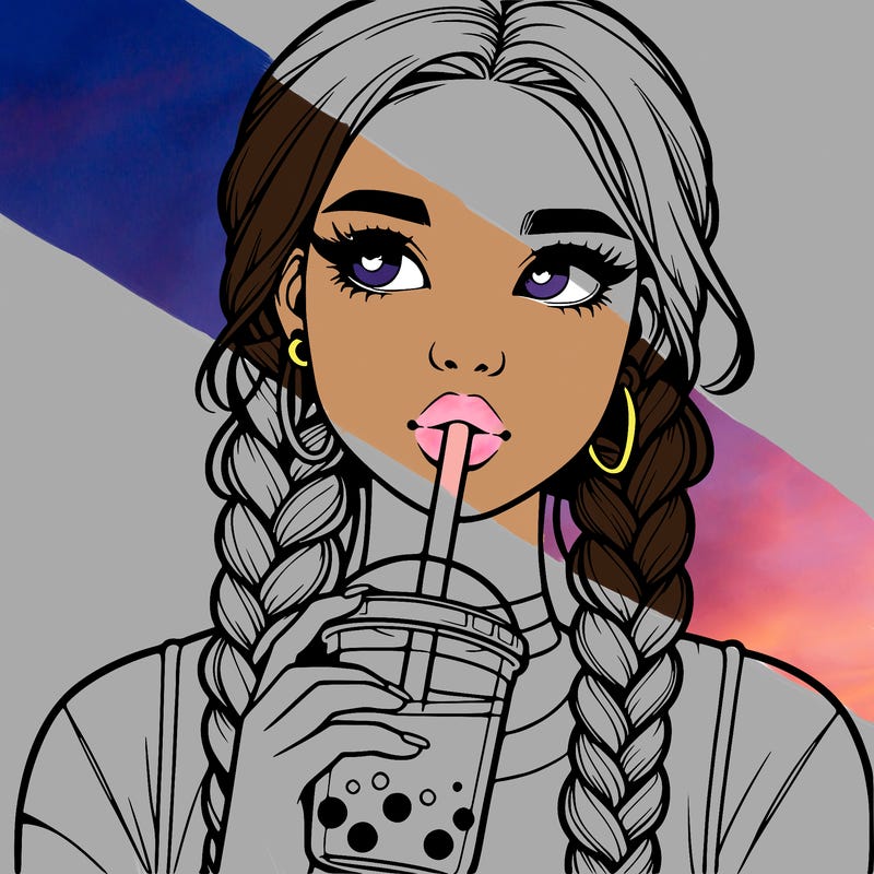 realistic girl with braided hair drinking boba