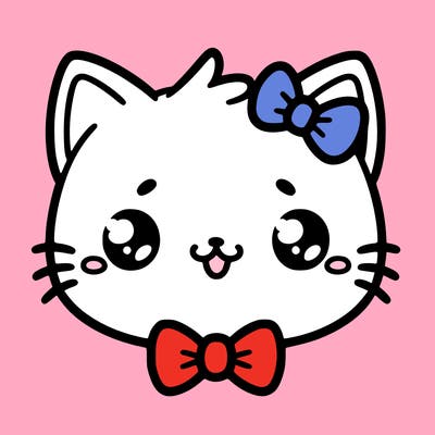kawaii cat with a bow tie hanging from his ear