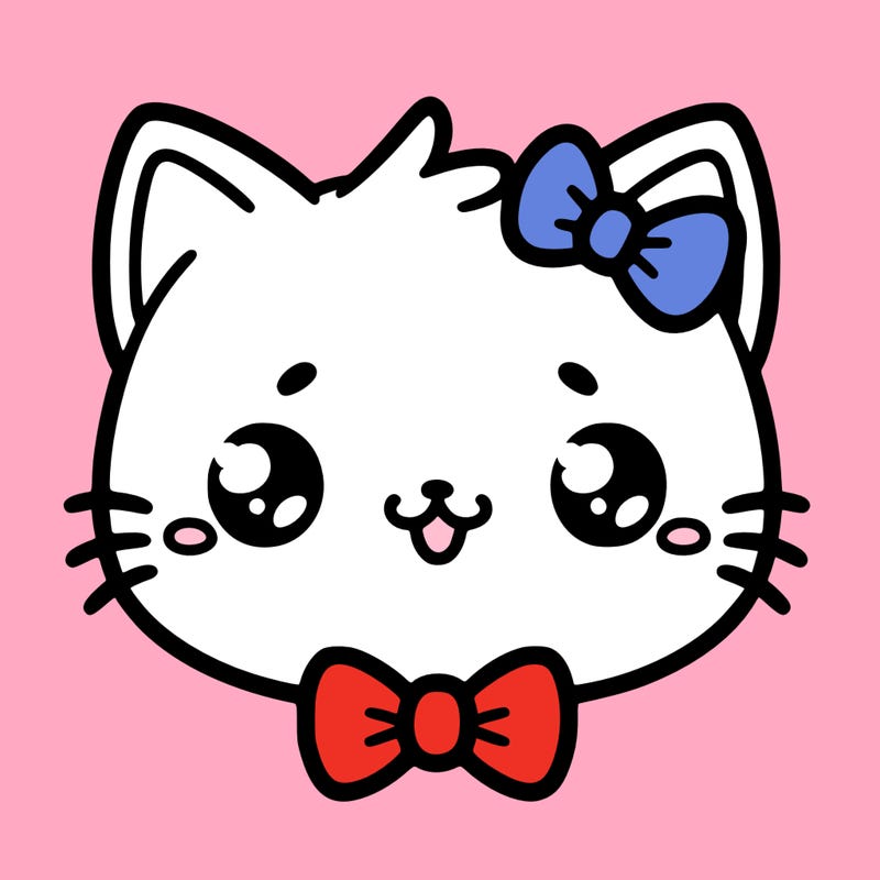 kawaii cat with a bow tie hanging from his ear