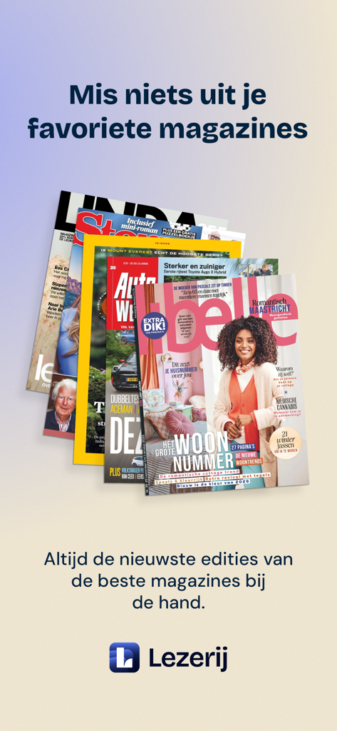 A stack of popular Dutch magazine covers including Libelle and LINDA from the Lezerij app