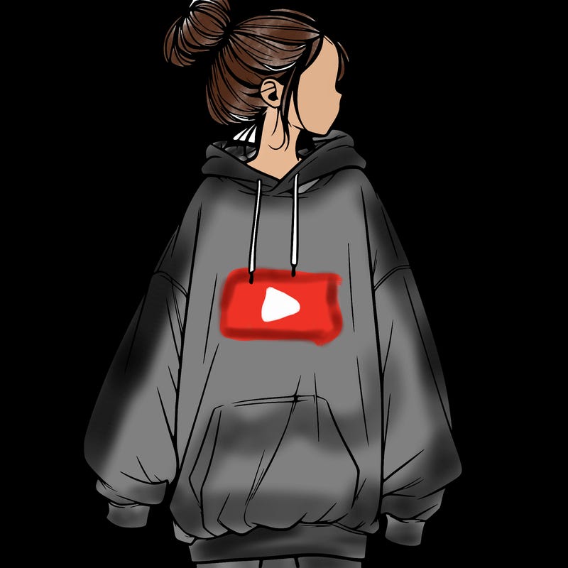 realistic girl with a oversized sweatshirt on and a bun