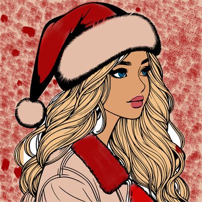 realistic girl in santa hat