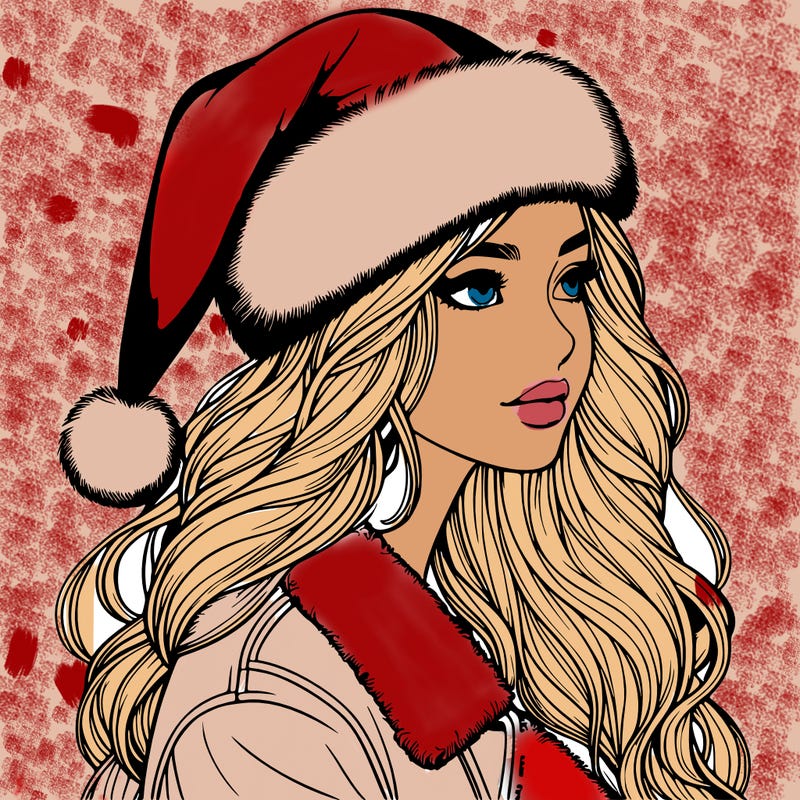 realistic girl in santa hat