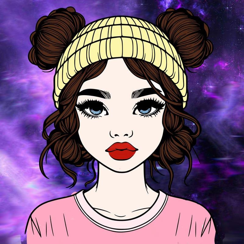 realistic girl with buns in her hair with a beanie on