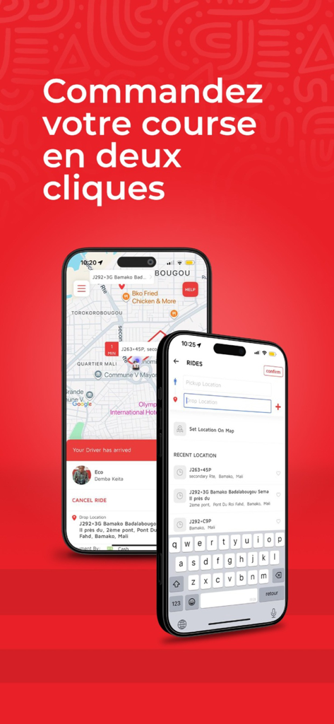 MOUV. - MOUV app interface showing ride booking and live driver tracking on a map