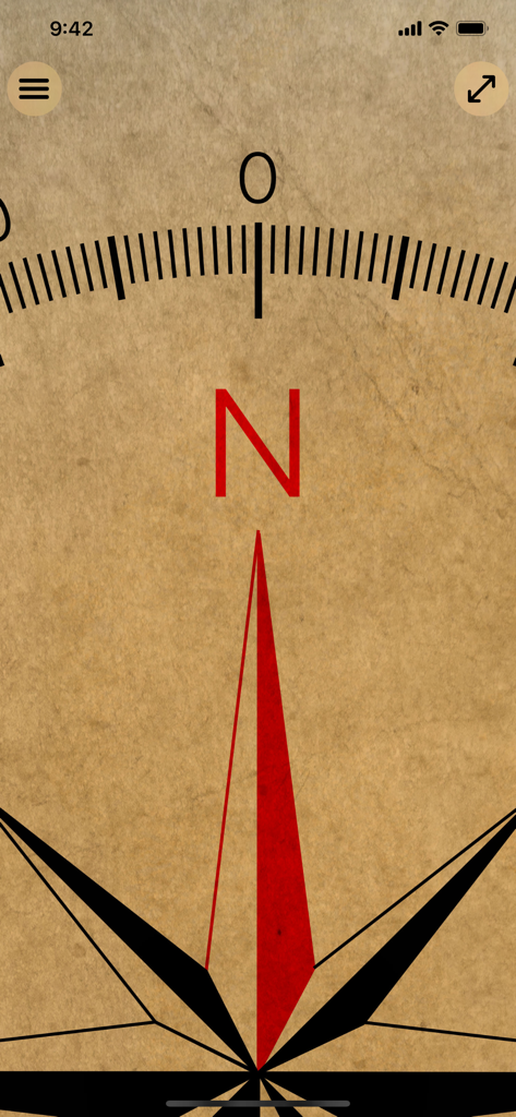 Une boussole numérique minimaliste avec une aiguille rouge pointant vers le Nord sur un fond texturé de papier vintage