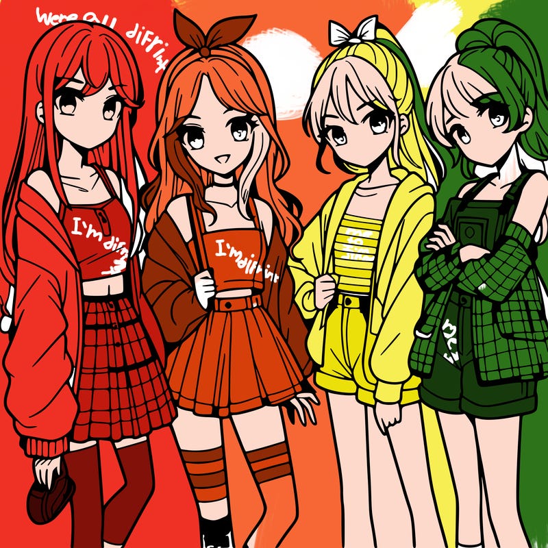 teen manga girls group of 4