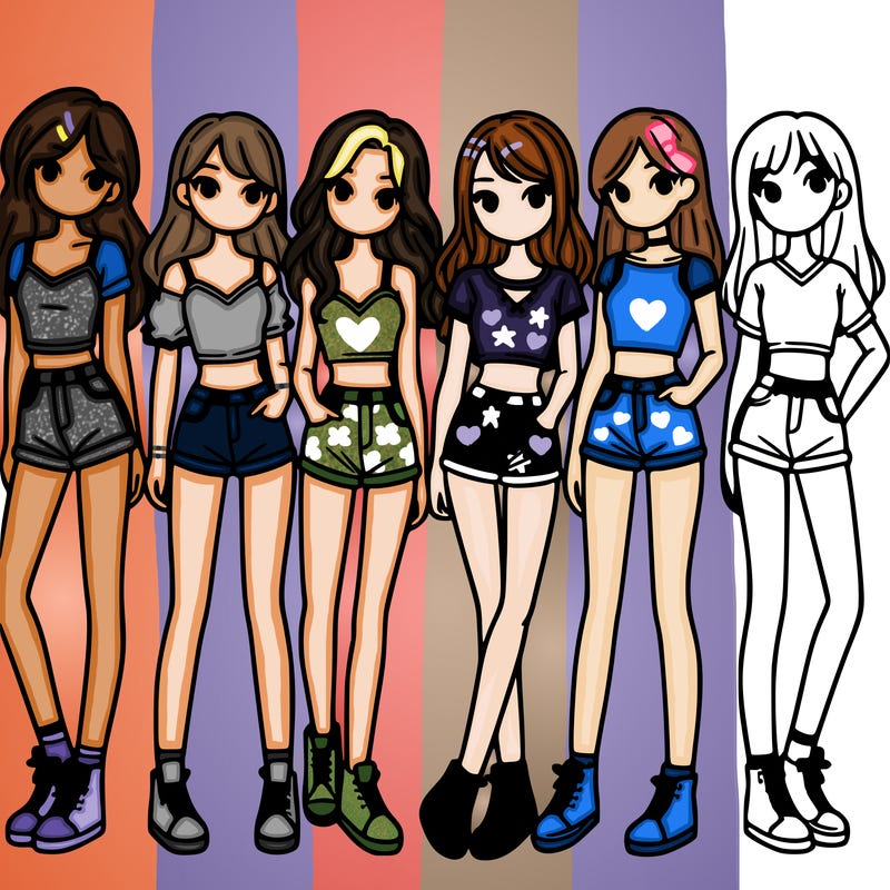 a group of girls wearing crop tops and shorts