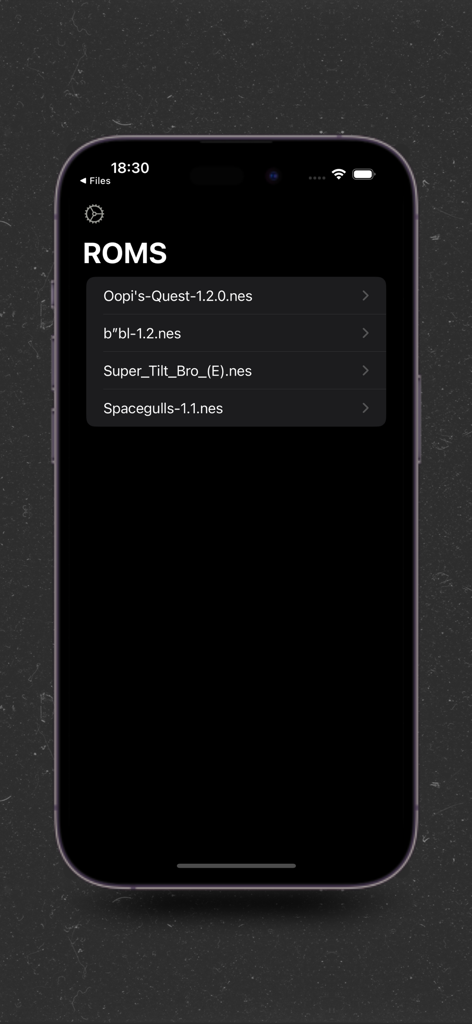 Un elenco di file ROM di giochi NES importati nell'interfaccia dell'app emulatore eNES