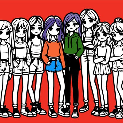 a group of 8 teenage girls standing next to each other