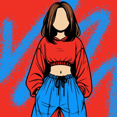 realistic girl faceless with baggy pants and a crop top