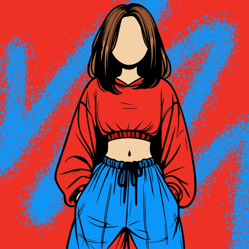 realistic girl faceless with baggy pants and a crop top
