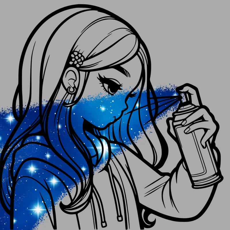 a realistic girl spray painting