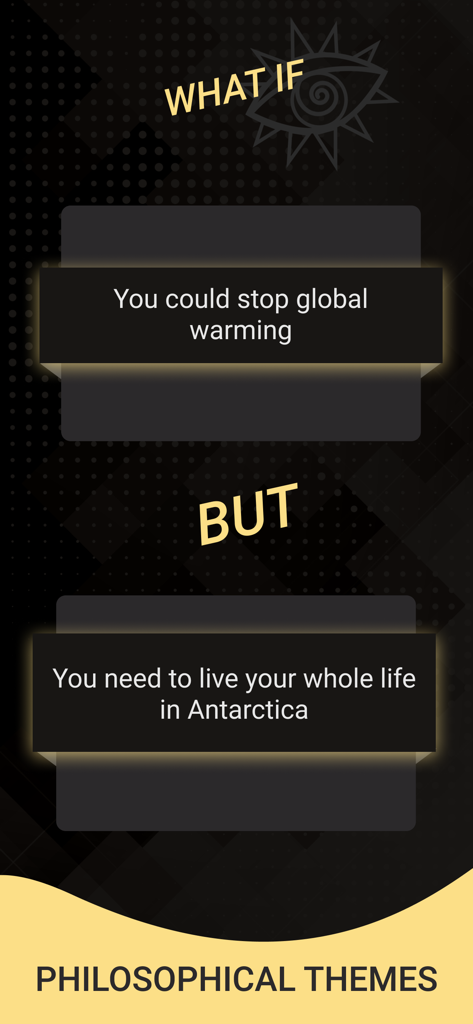 What if..? - A philosophical dilemma on the What If app interface asking about global warming.