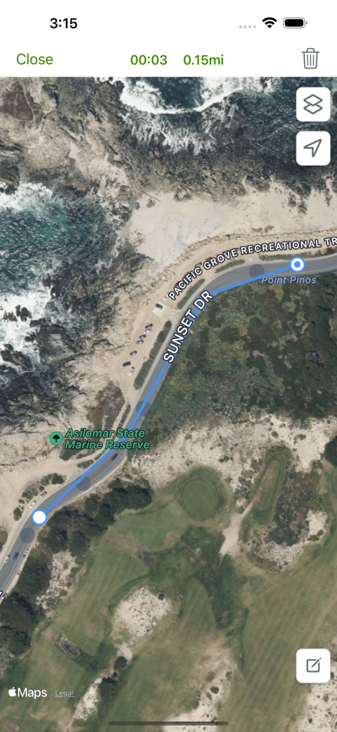 eBird - eBird アプリの衛星地図ビューで、海岸沿いのバードウォッチングルートを追跡します