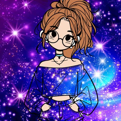 girl with a messy ponytail glasses a baggy crop top and jean shorts