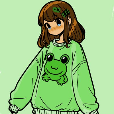 girl wearing frogging sweatshirt