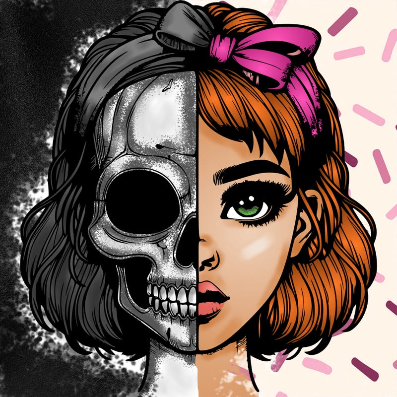 realistic girl with half skull mask