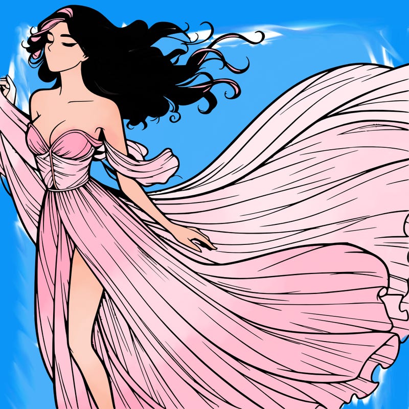 realistic woman in dress flowing the the wind