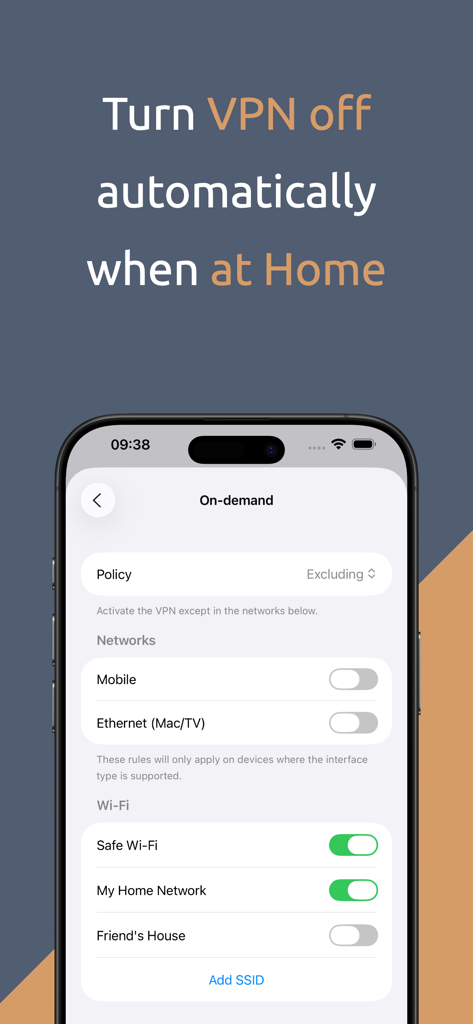 Passepartout, VPN Client - Passepartout VPN client interface showing on-demand network automation settings