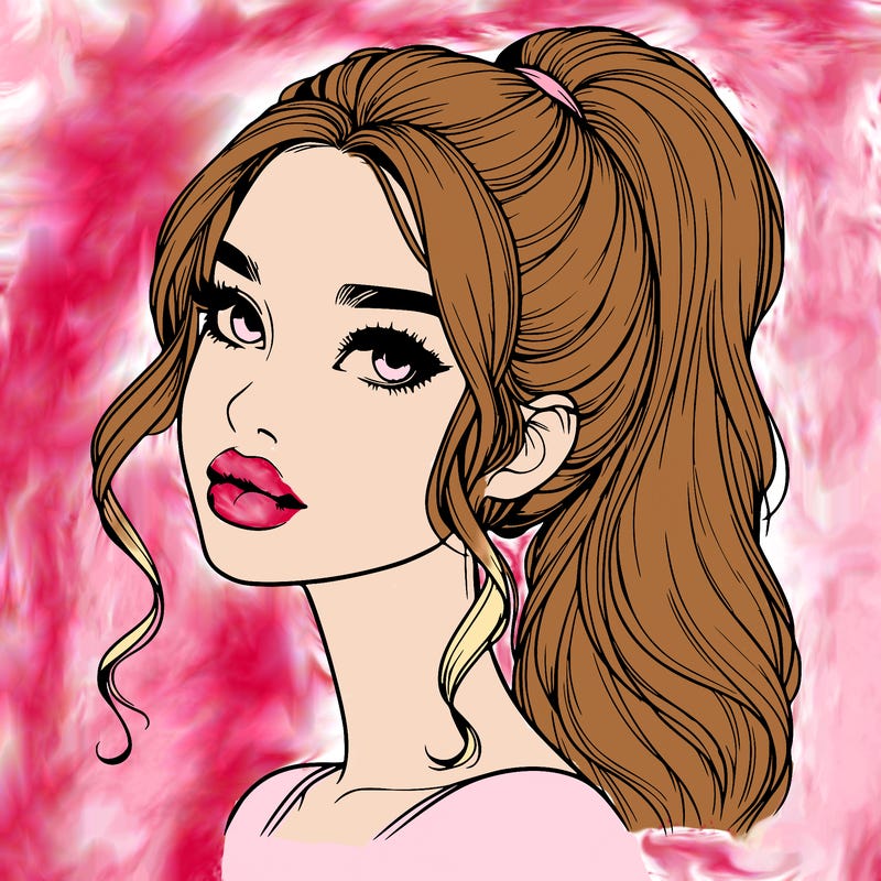 realistic girl with a ponytail on her hair and lips