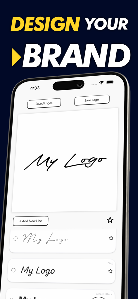MyLogo: Photo Signature Maker - MyLogo app screen showing various handwritten logo and signature design options for branding
