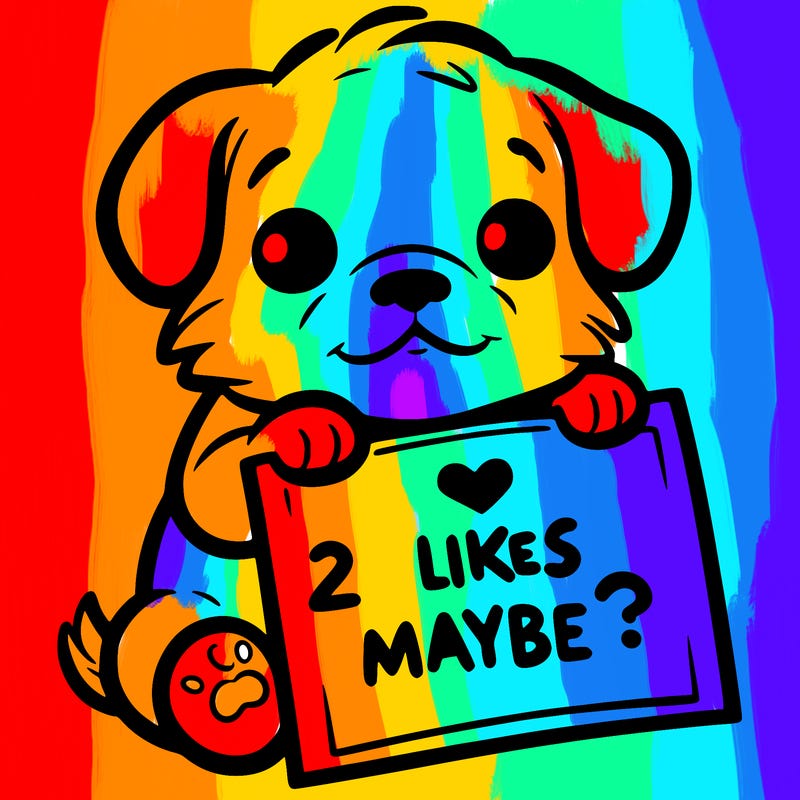 a puppy holding a sign that says 2 likes maybe?