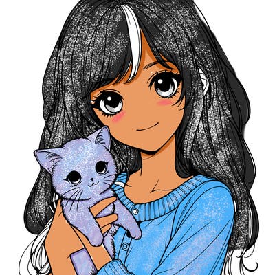 realistic girl holding a cute cat