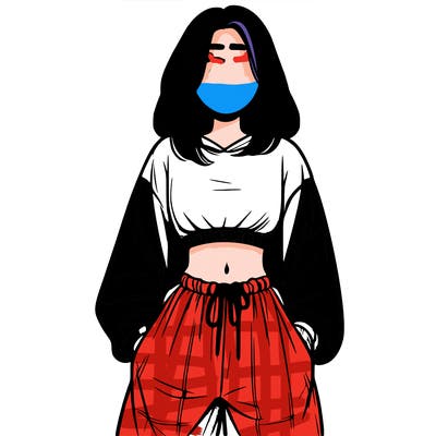 realistic girl faceless with baggy pants and a crop top