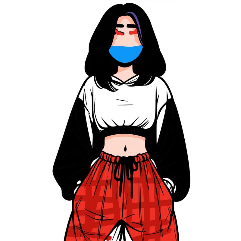 realistic girl faceless with baggy pants and a crop top