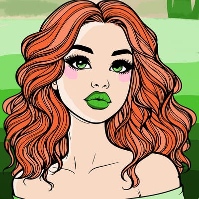 realistic girl with wavy hair and lips