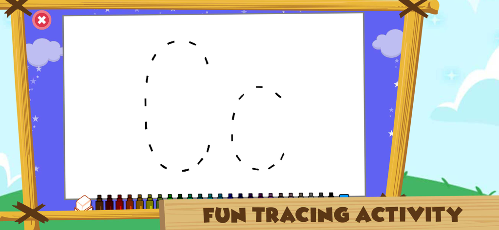 Pantalla de juego educativo que muestra una actividad de trazos para la letra C mayúscula y minúscula.