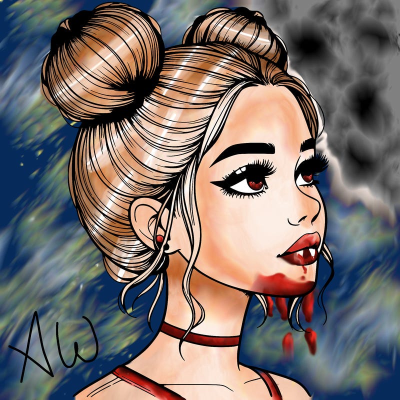 realistic girl with buns on the top of her head